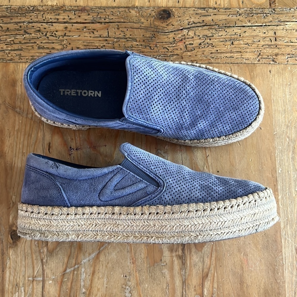 Tretorn Womens Emilia 3 Suede Blue Slip On Espadrille Sneakers Sea Blue 8.5